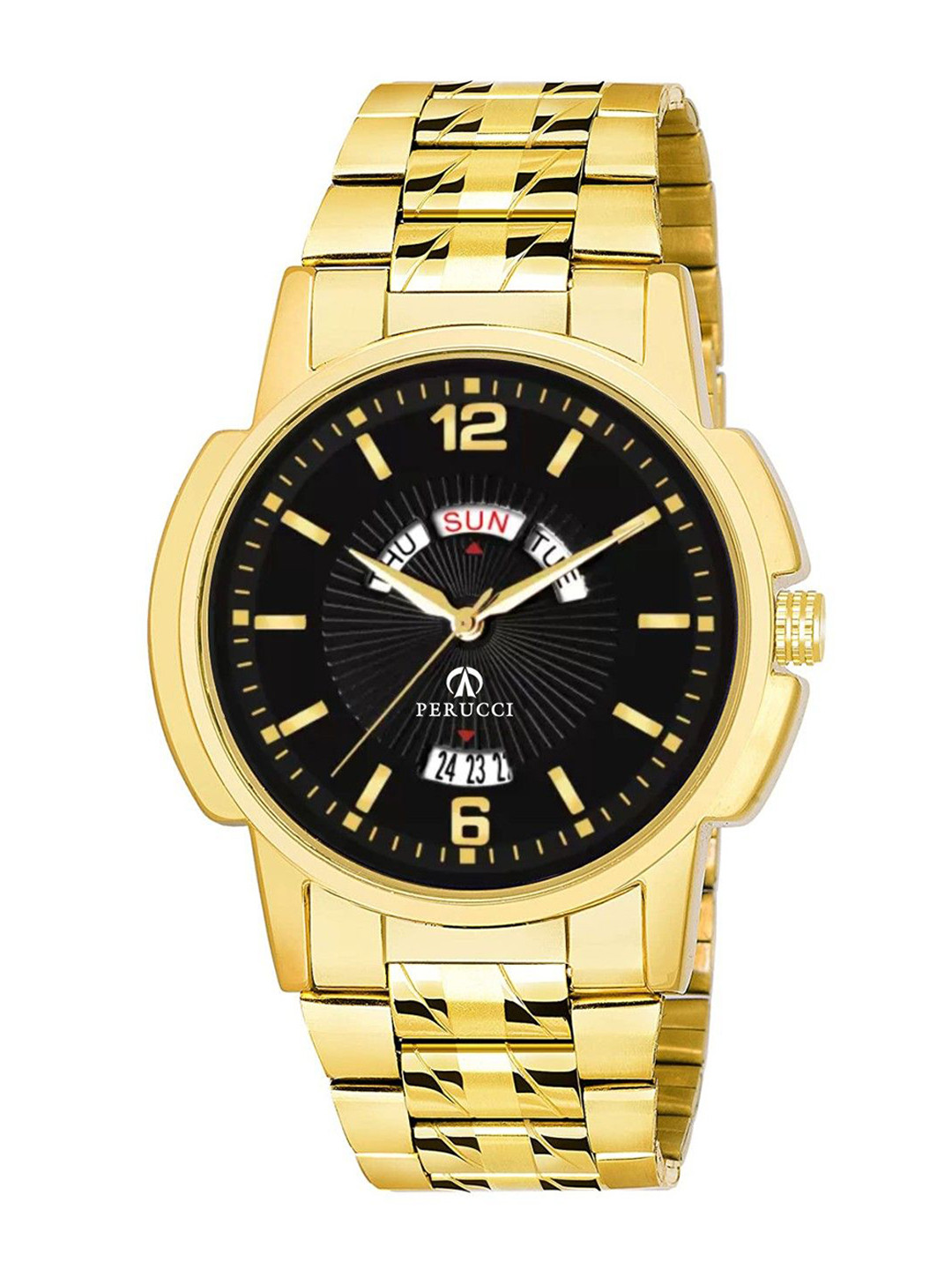 PERUCCI Men Textured Dial & Straps Date Aperture Analogue Watch P-440 GP Date Black