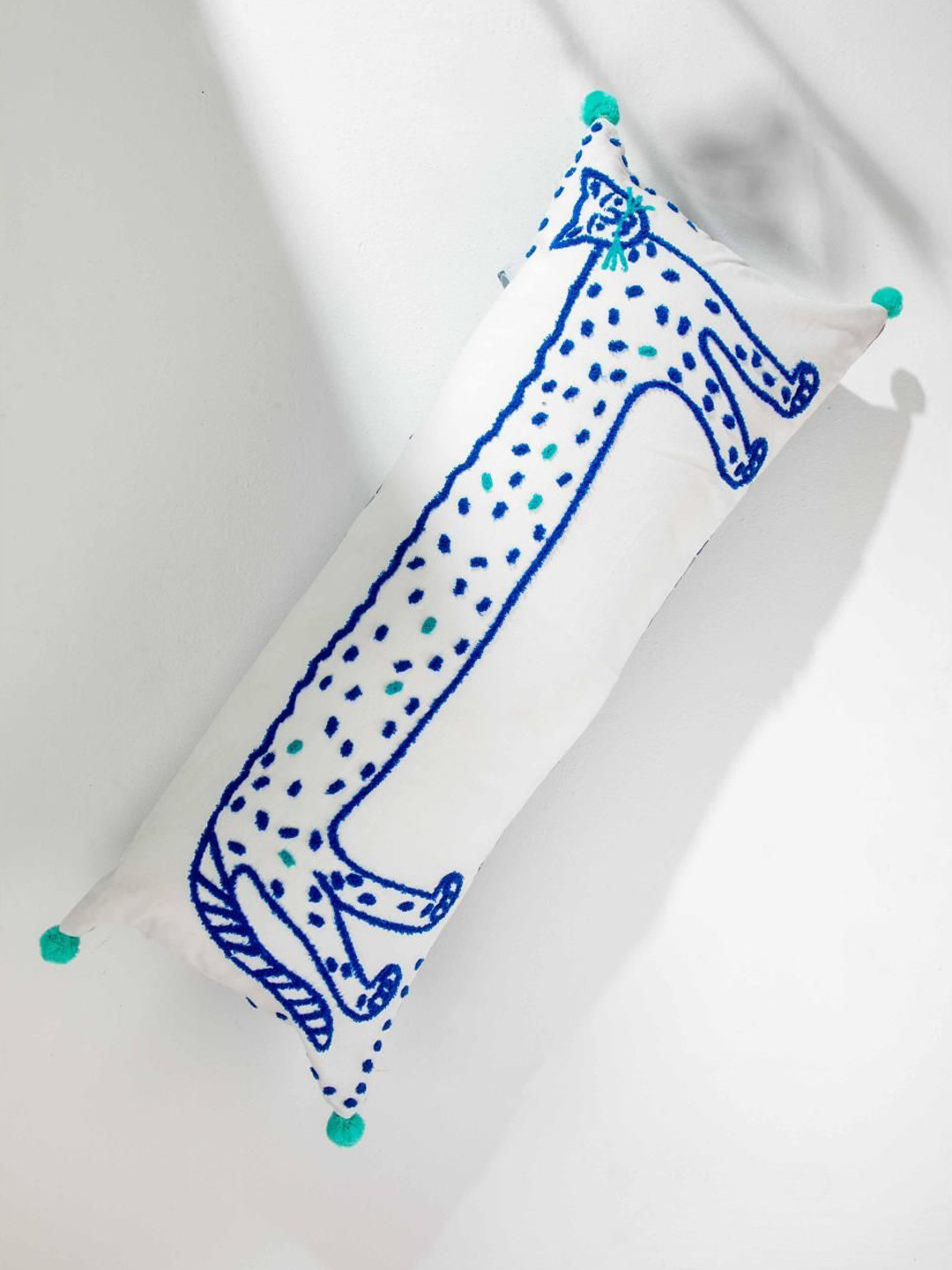 FREEDOM TREE Blue & White Panther Printed Cotton Rectangle Cushion Cover