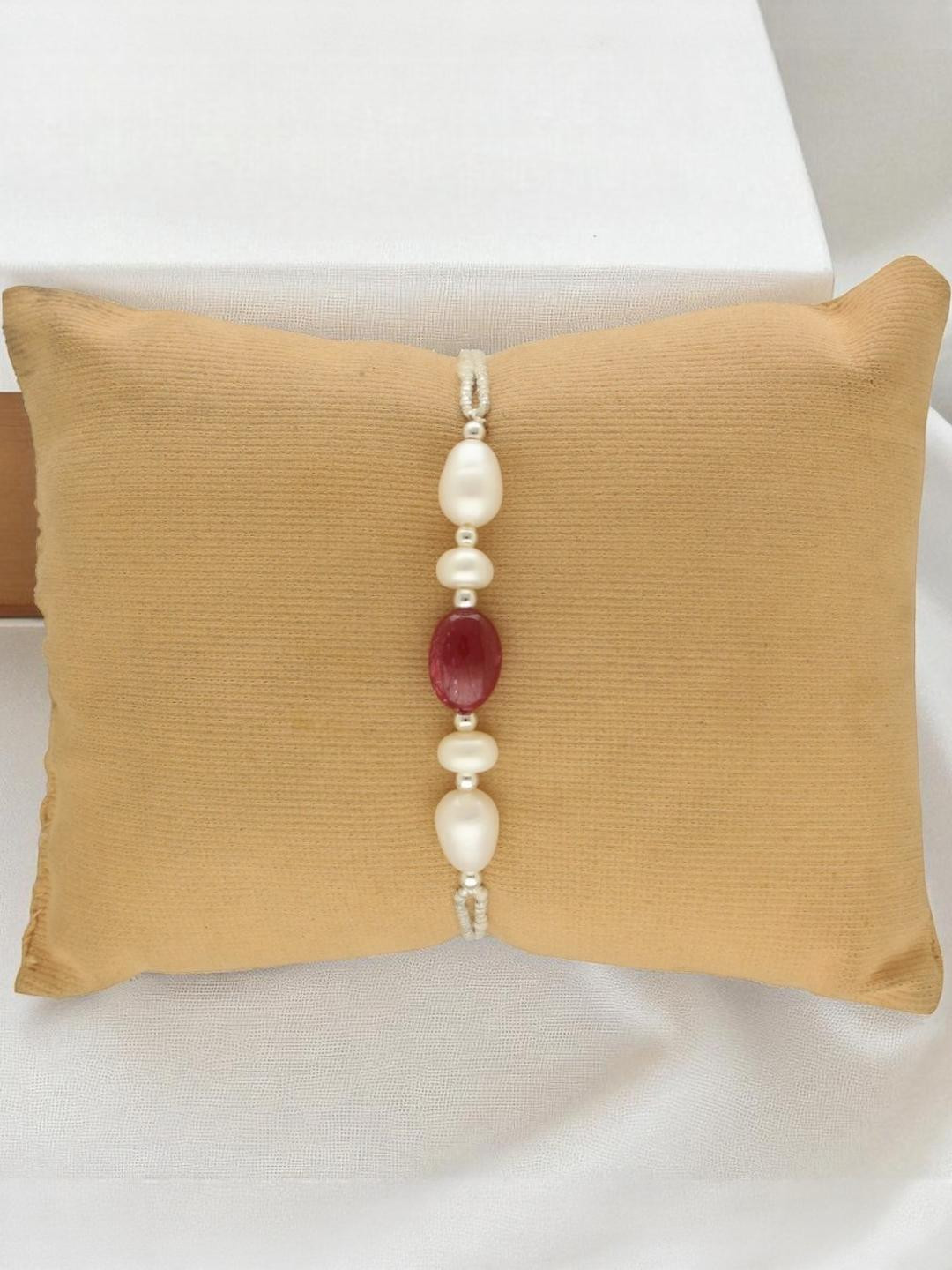 Sri Jagdamba Multi Colored Ruby & Pearl Rakhi Beaded Thread