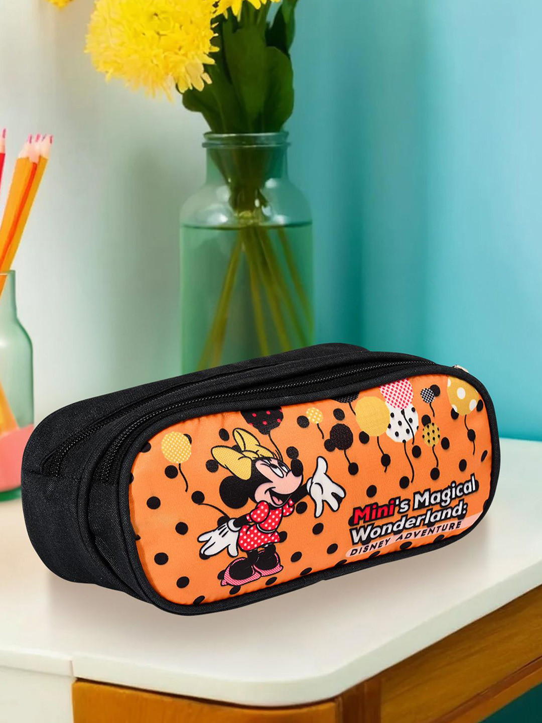 YK Set Of 3 Disney Minnie Magic Printed Pencil Pouches With Two Compartments