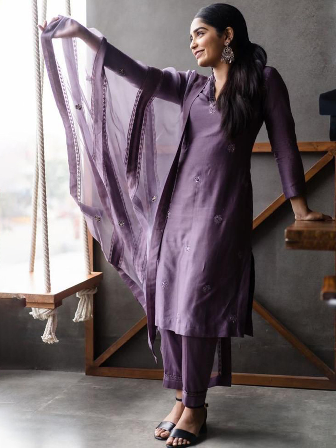 DMUNESH FASHION Women Ethnic Motifs Embroidered Kurta with Trouser & Dupatta