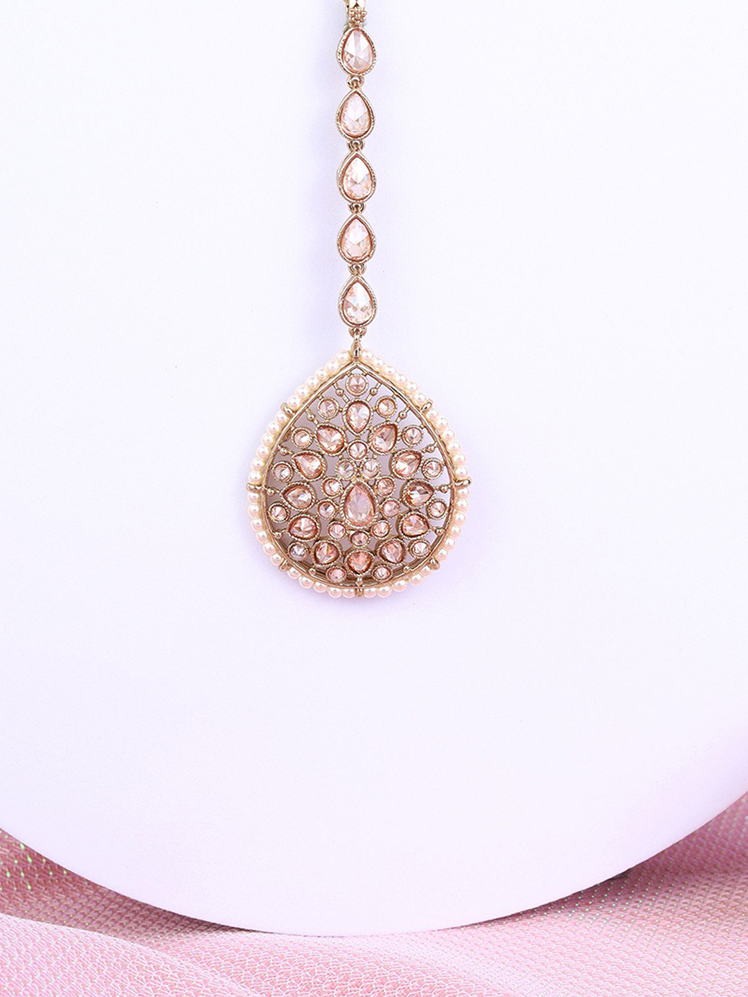 SALONI FASHION JEWELLERY Gold-Plated Crystals Studded Maang Tikka Head Jewellery