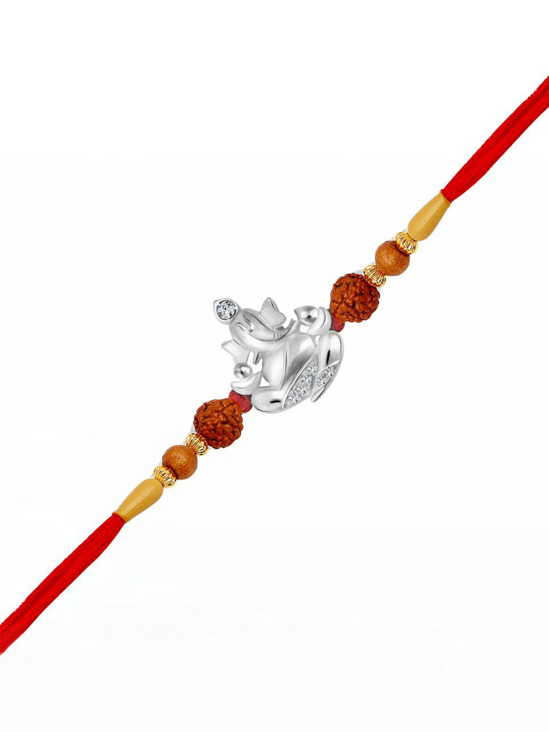 Vivastri's Premium Rudraksha Silver Ganpati Rakhi For Brother & Lovely Sister-VIVA1056RKG