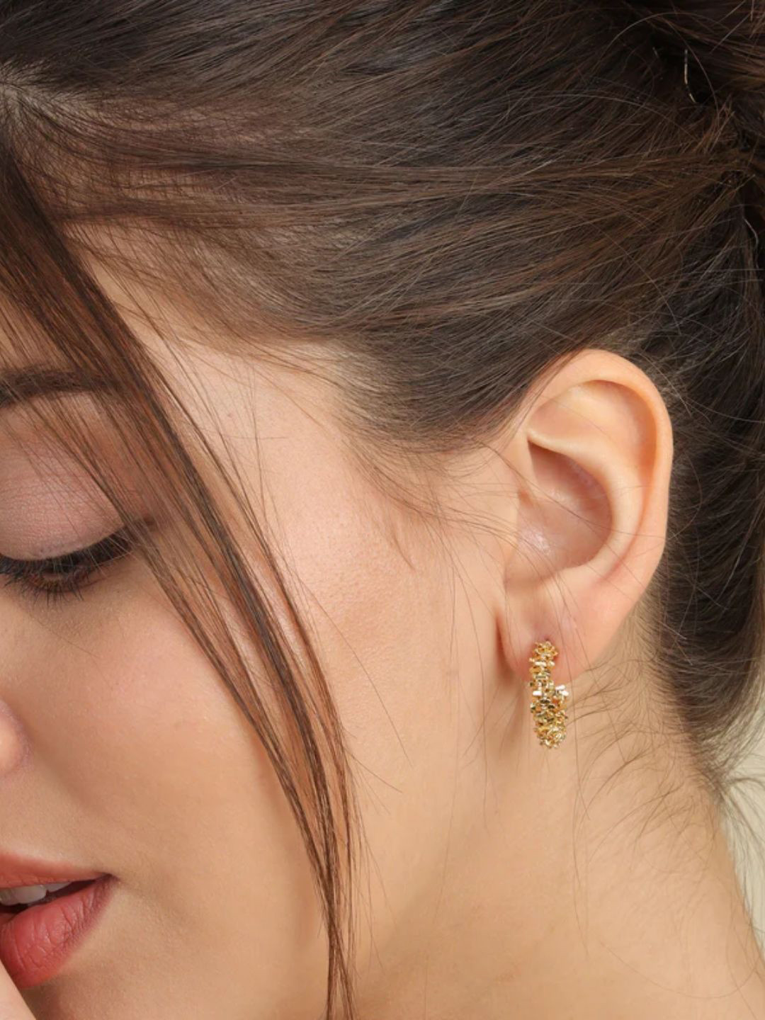 FAB COUTURE Dazzling Charm Gold Plated Contemporary Hoop Earrings