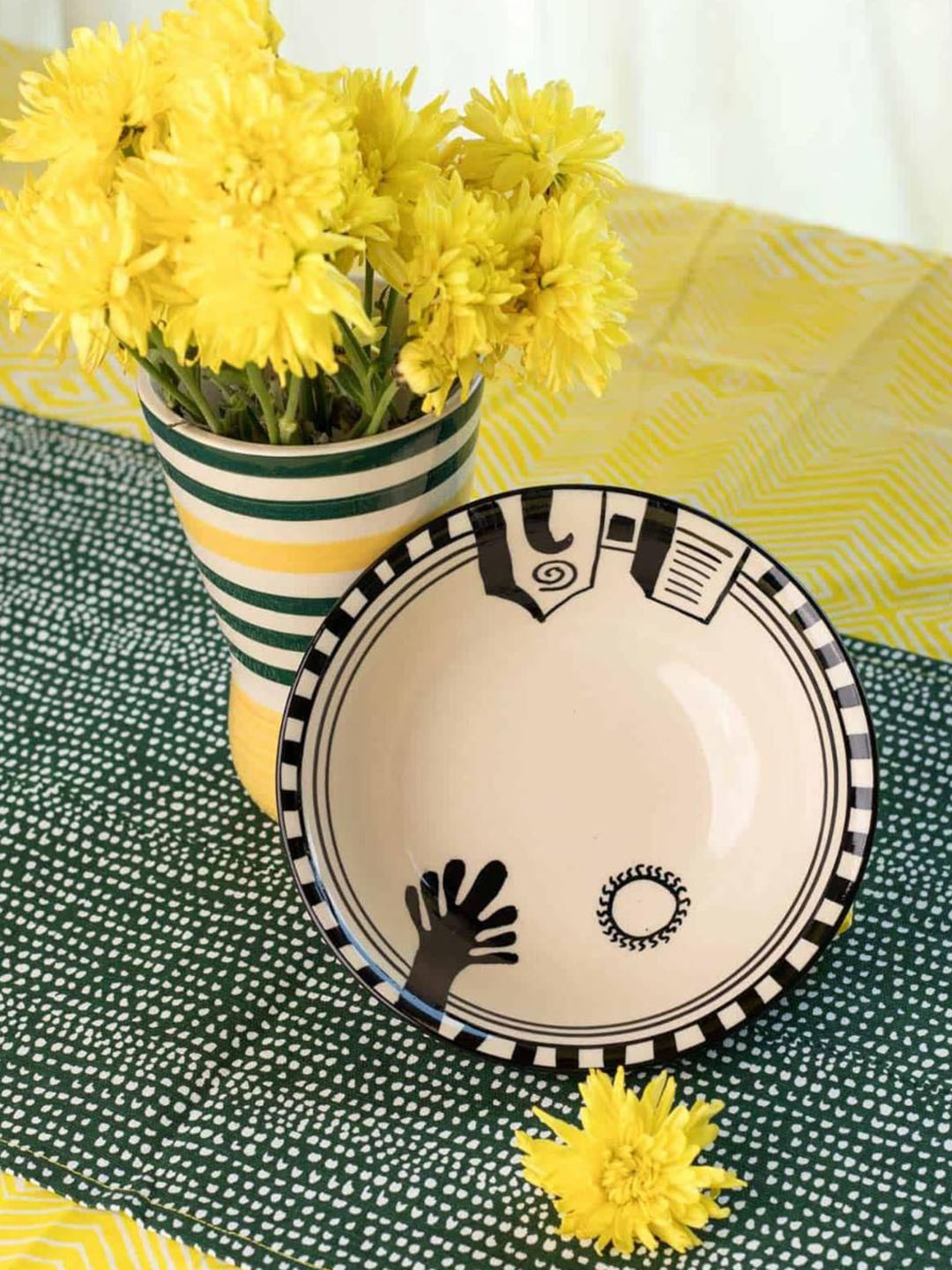 FREEDOM TREE Mombaye City Black & Cream Colored Printed Ceramic Serving Bowl