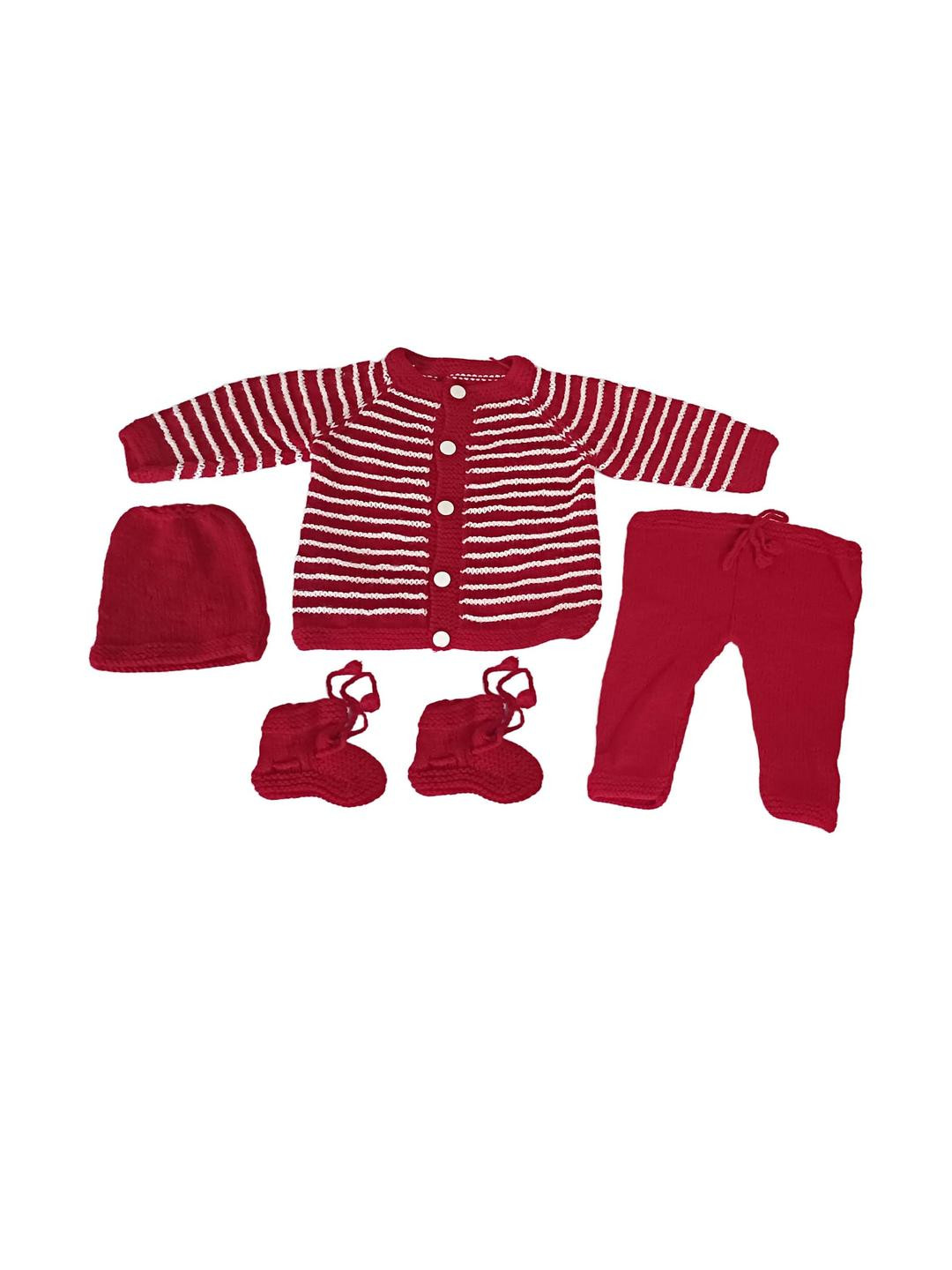 Cute Collection Kids Striped Woollen Cardigan & Pyjamas With Cap & Pair of Socks