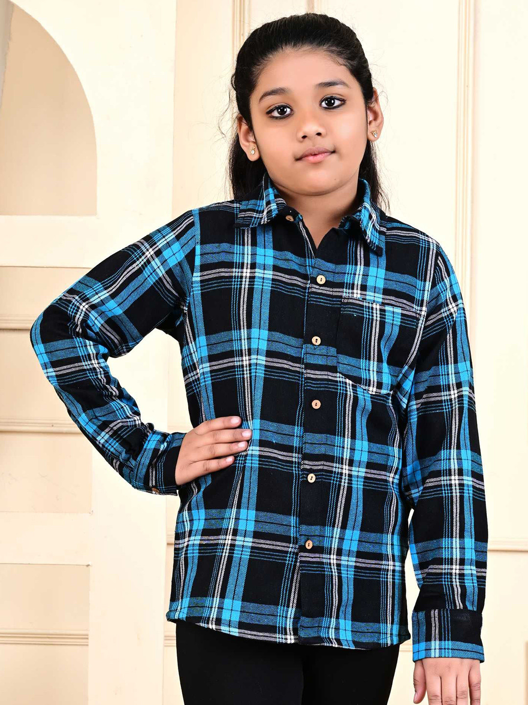 Cloth Bites Kids Checked Spread Collar Cotton Casual Shirt