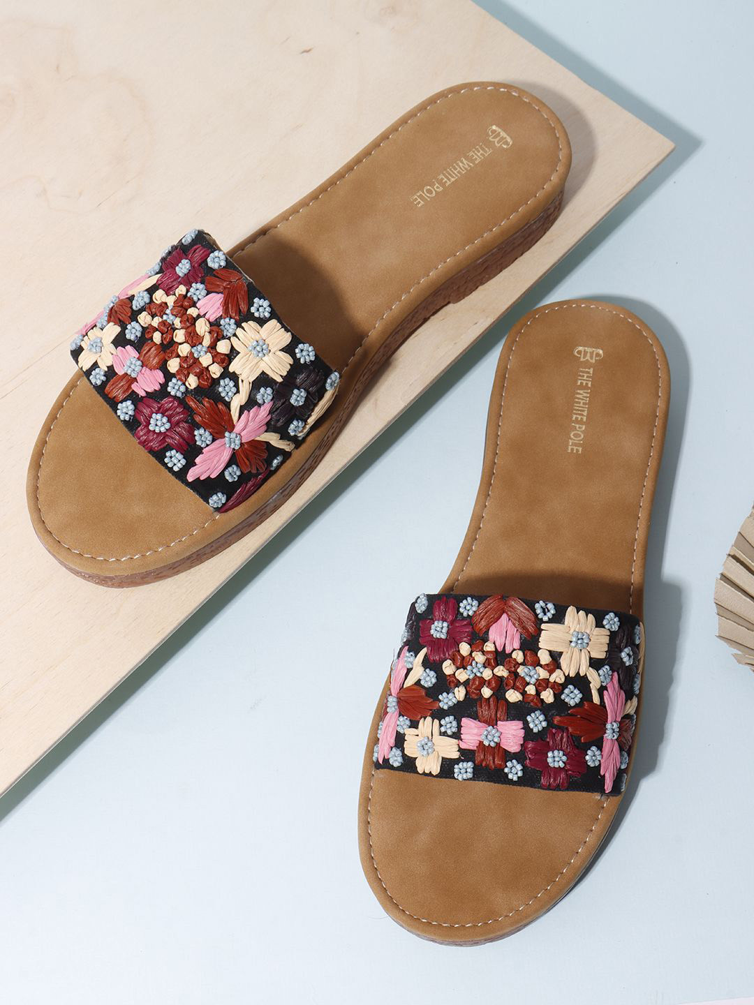 THE WHITE POLE Fashionable Trending Embroidery Open Toe Flats For Women And Girls