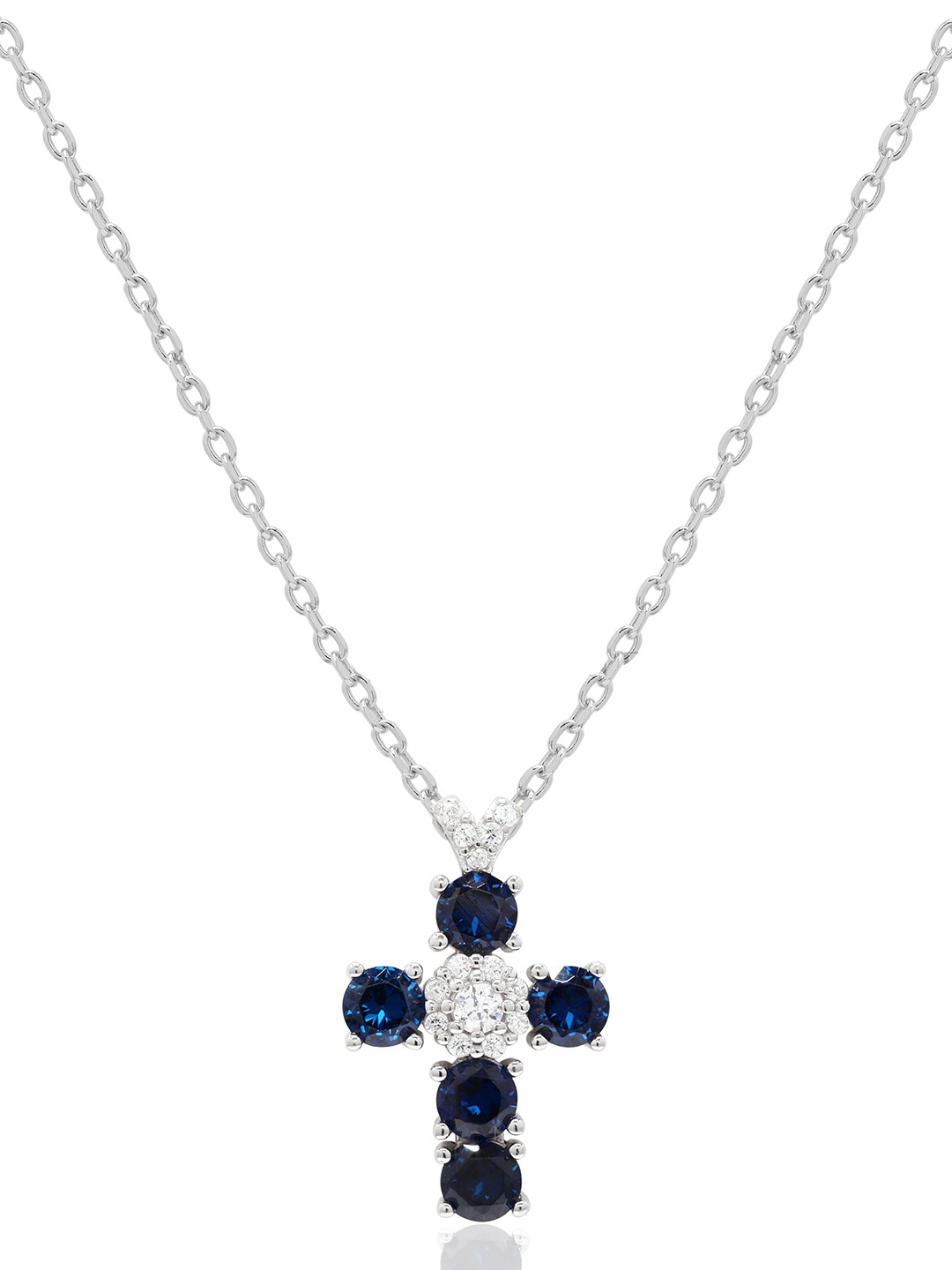925 Silver Blue Diamond Cross Pendant