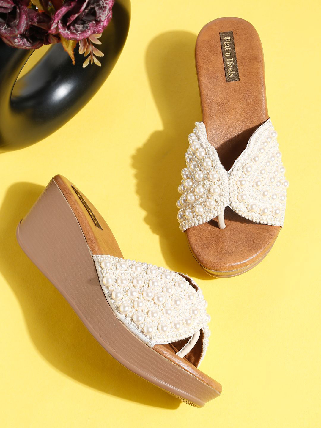 Flat n Heels Women Open Toe Wedge Sandals with Western - Embellished