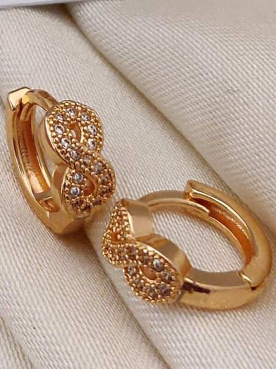 XOIAS Gold-Plated American Diamond Studded Circular Shaped Hoop Earrings