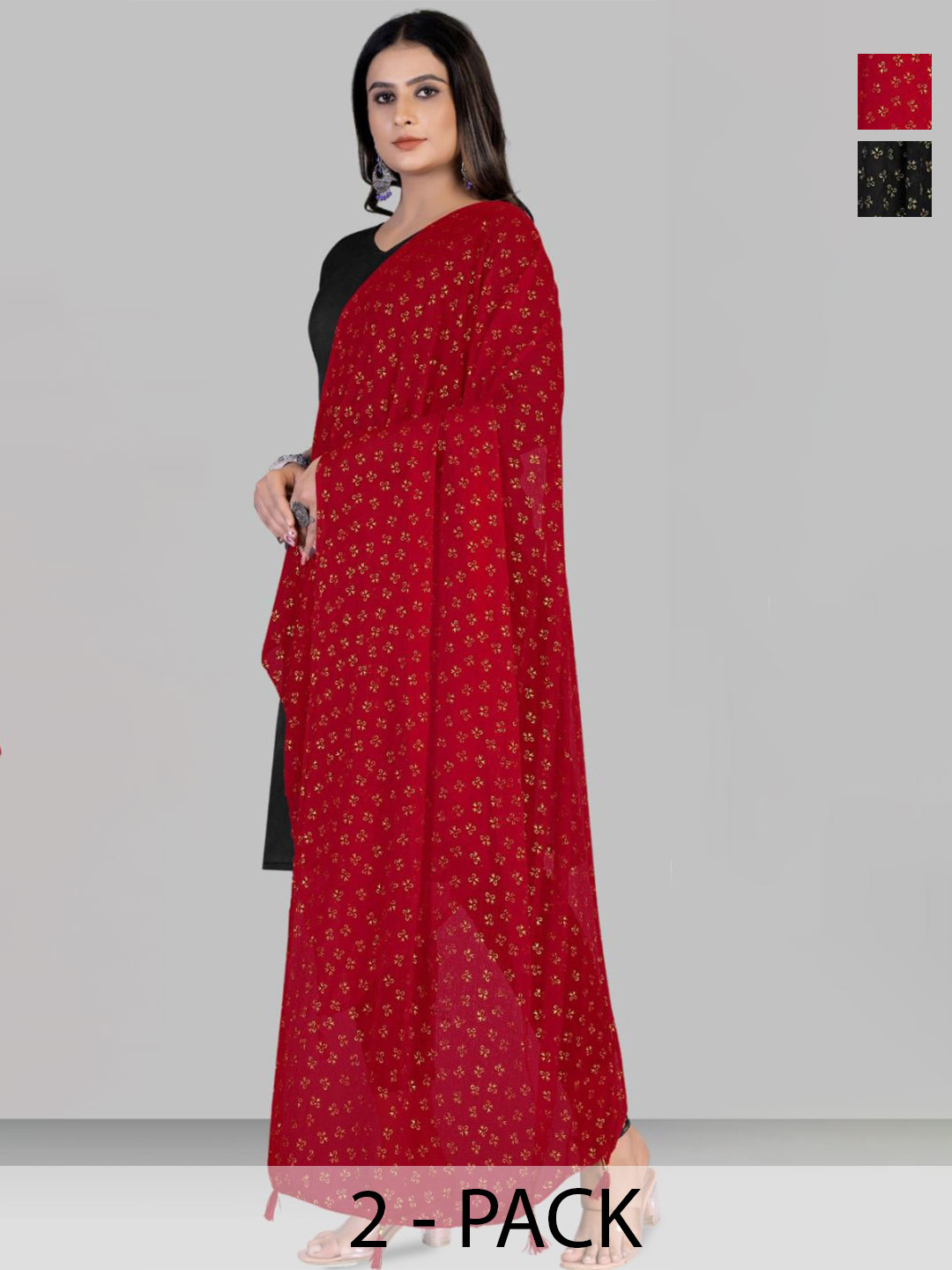Kemza Pack Of 2 Foil Print Dupatta