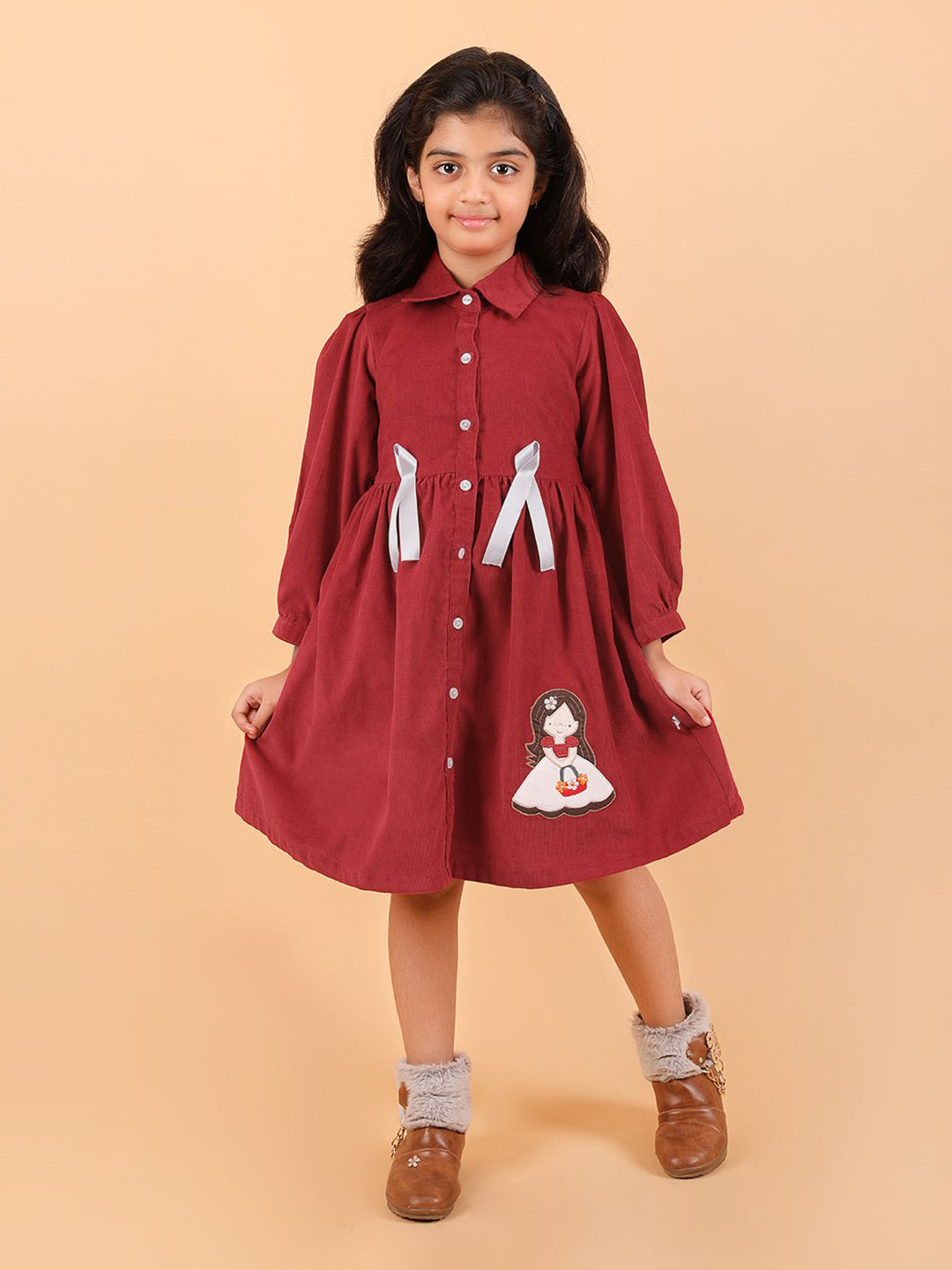 CALYX CLOTHING Girls Cuffed Sleeve Cotton Shirt Dress