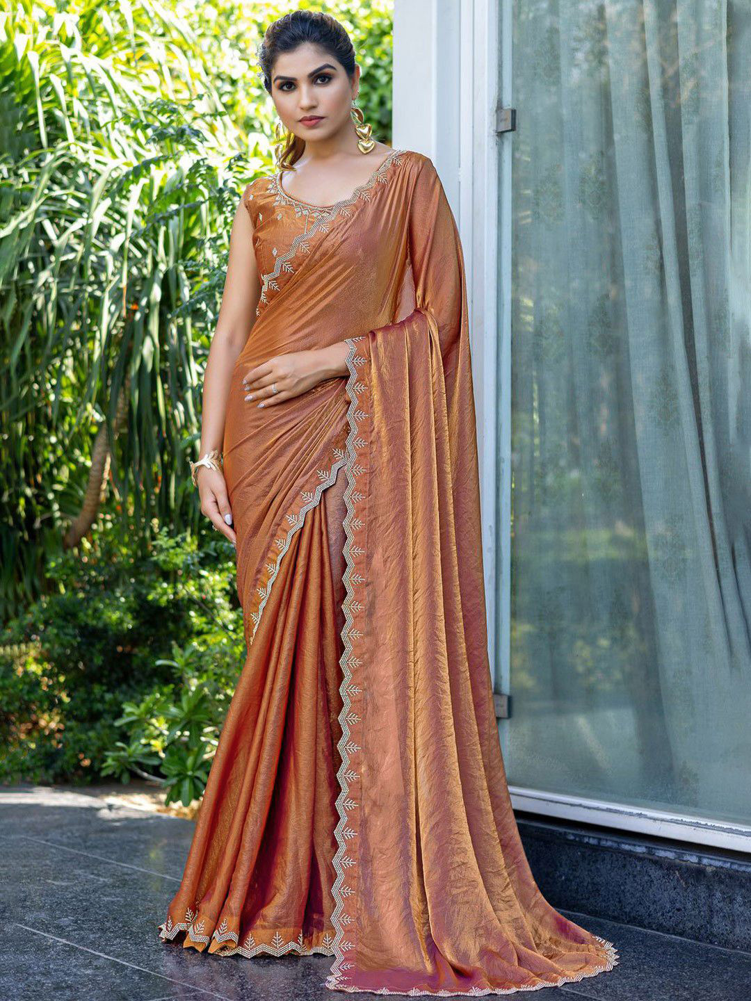 MADHUR HAND WORK ART Solid Embellished Beads and Stones Saree