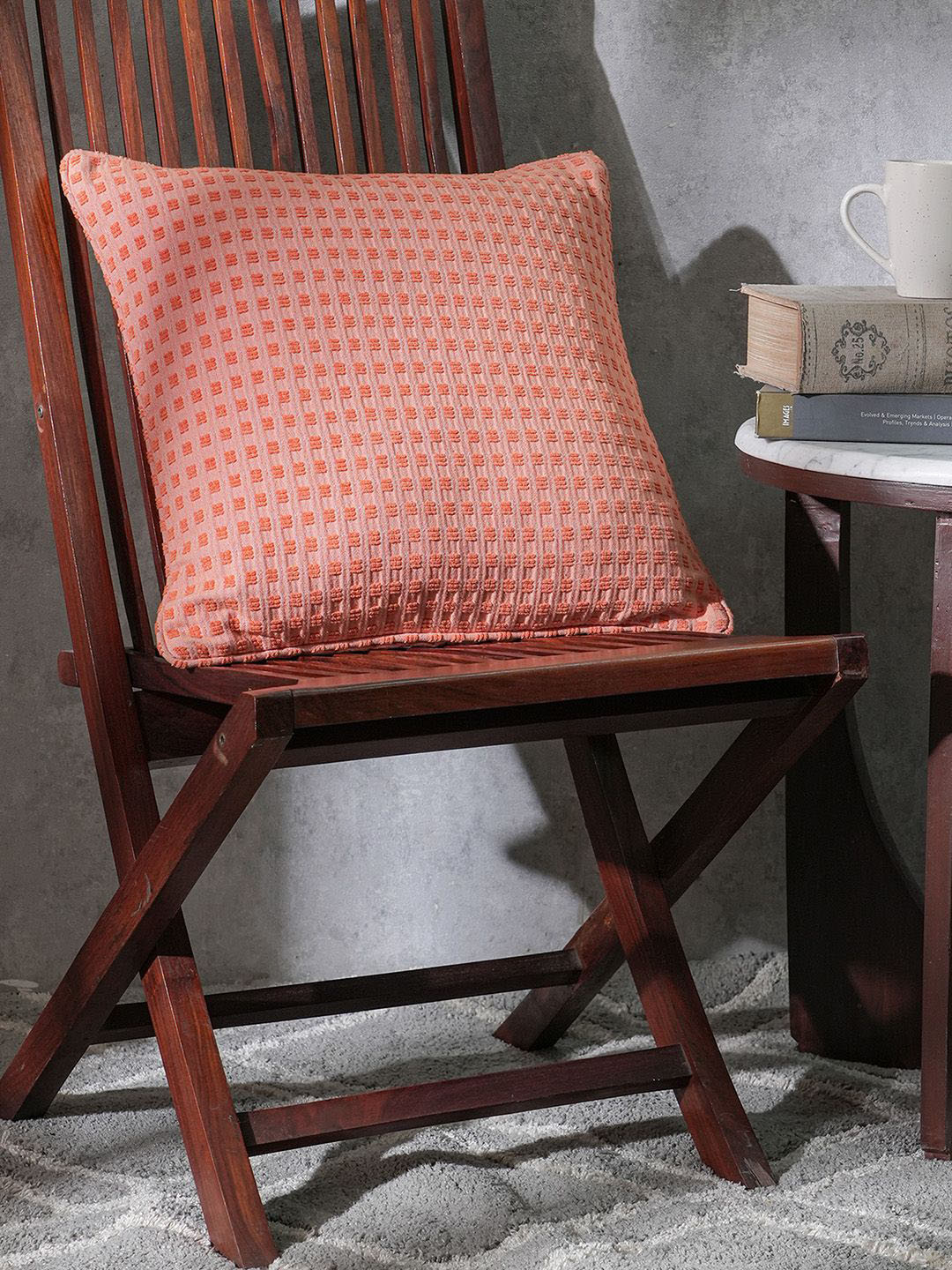 MASPAR Orange Coloured Textured Square Cushion Cover