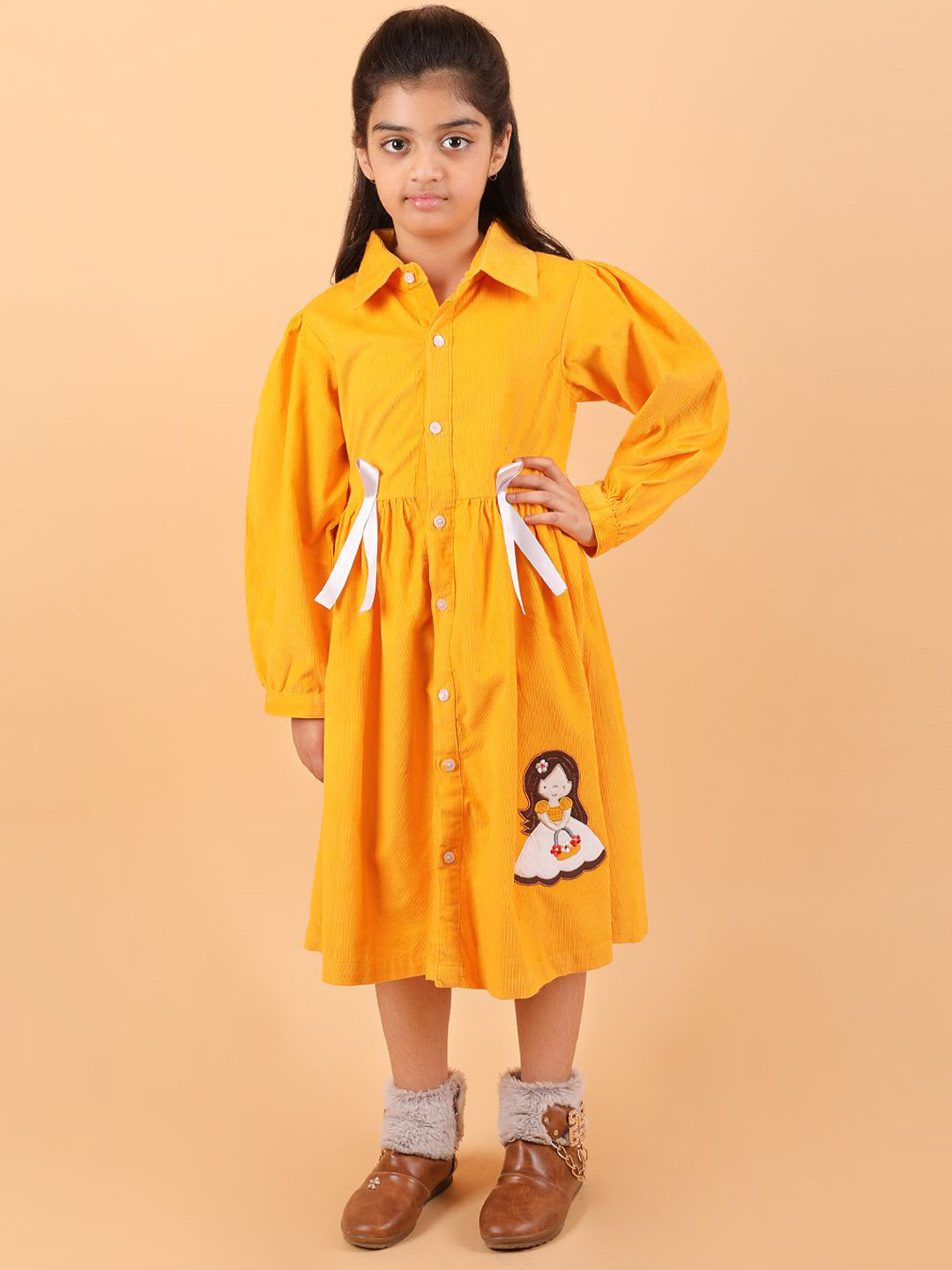 CALYX CLOTHING Shirt Collar Puff Sleeve Cotton Shirt Midi Dress