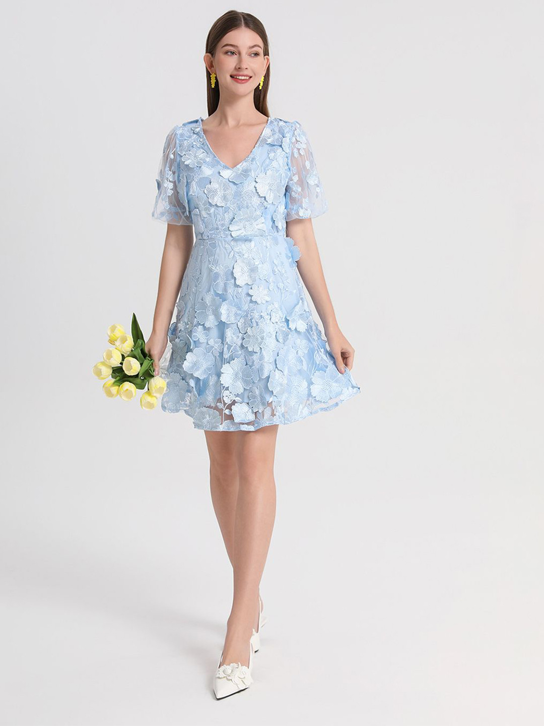 JC Collection Women Floral Self Design Lace Insert Fit & Flare Dress