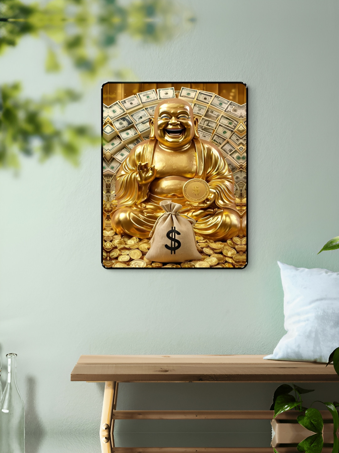 Livin'luxe Gold-Toned & Black Laughing Buddha Money Wall Art