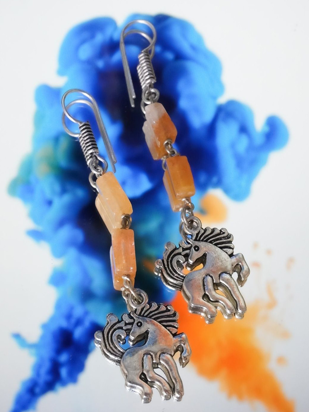 Shrim jewels Brass-Plated Artificial Beaded Oxidised Horse Shaped Drop Earrings