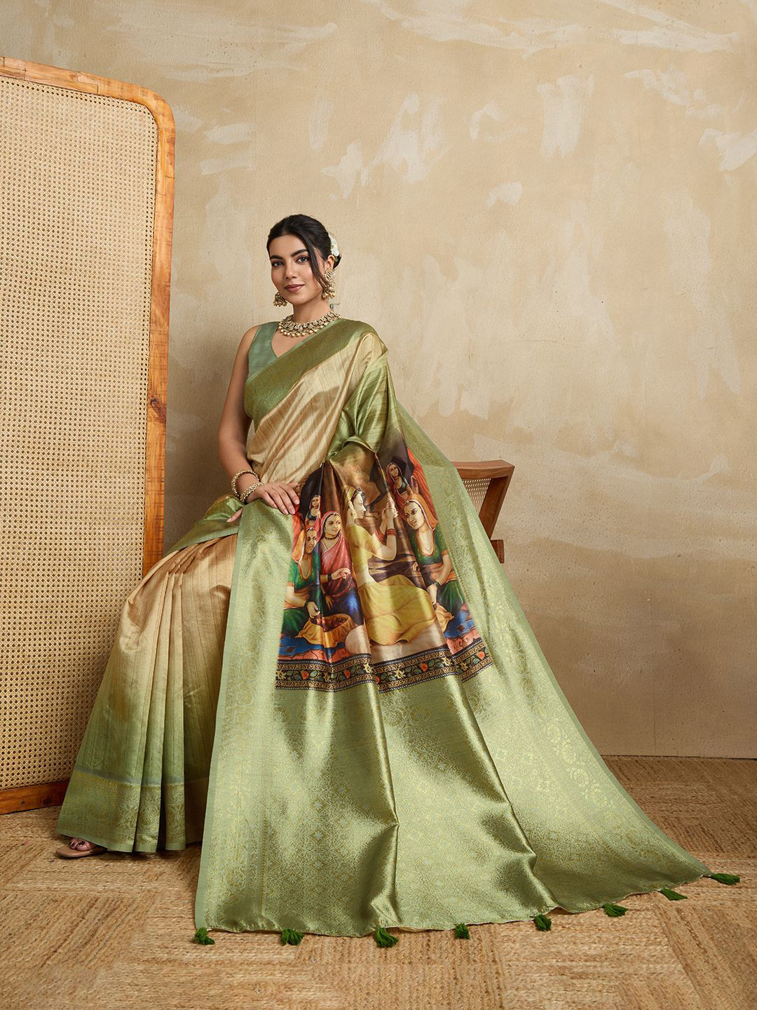 Durga Textile Kalamkari Printed Woven Design Border Zari Saree