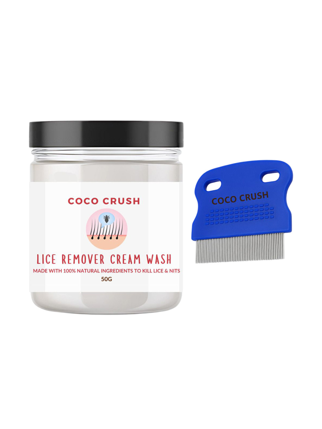 Coco Crush 100% Natural Lice Cream Wash- 50 g With Fine-tooth Precision Comb