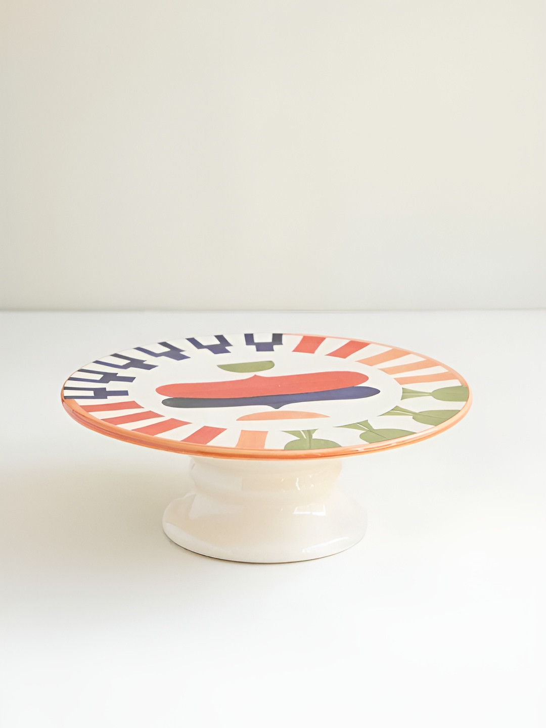 FREEDOM TREE Sun Watcher  White & Orange Colored Printed Ceramic Cake Stand