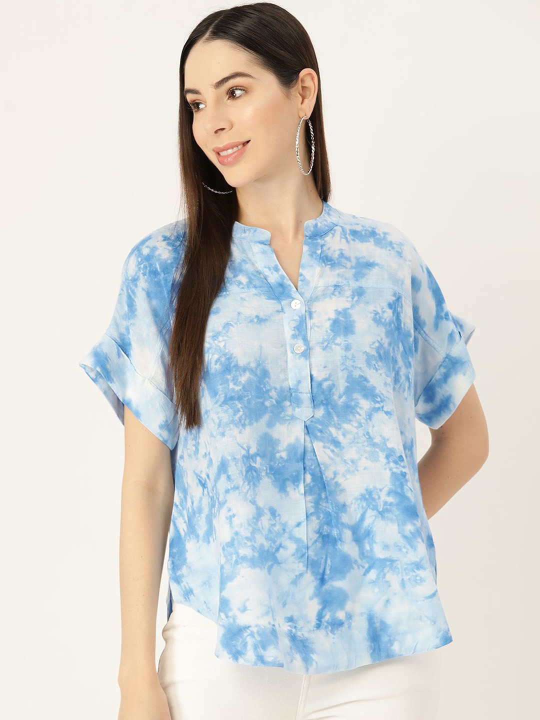 PinkTribe Women Tie and Dye Mandarin Collar Top
