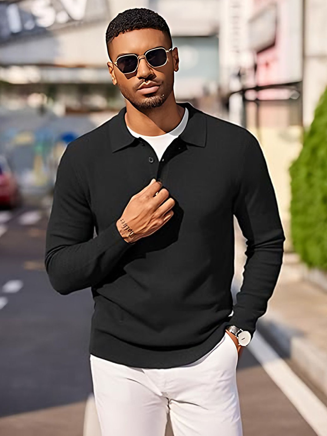 TYSORT Men Woollen Polo Collar Pullover Sweaters