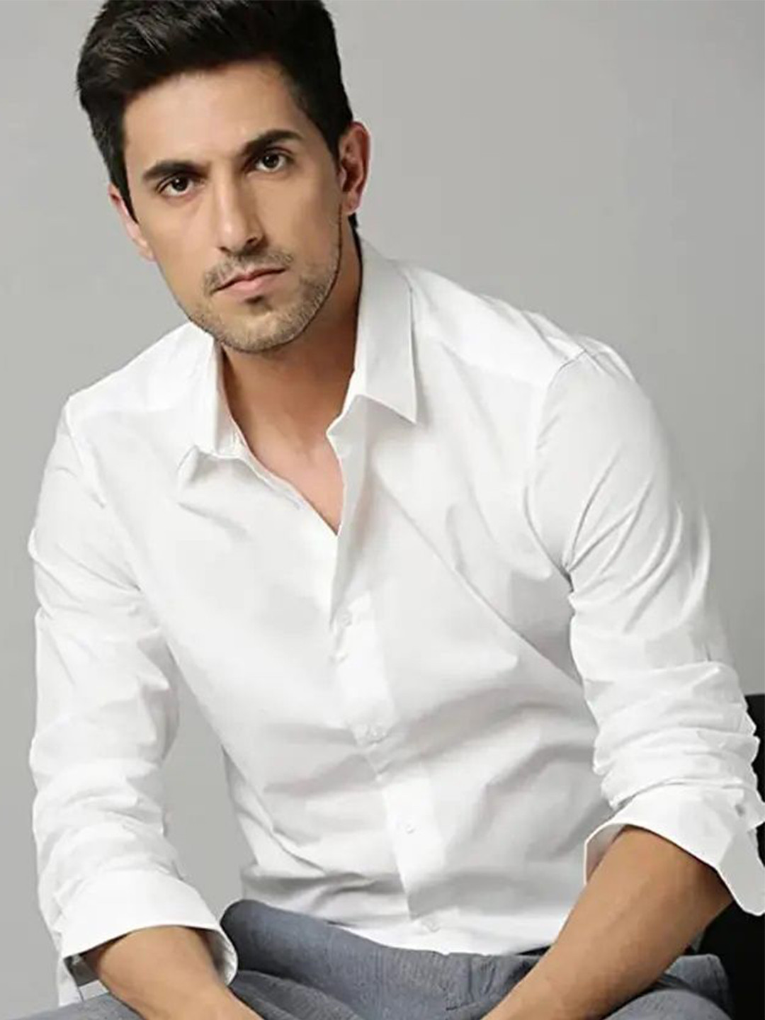 YASA CREATION Men Classic Slim Fit Solid Spread Collar Cotton Casual Shirt