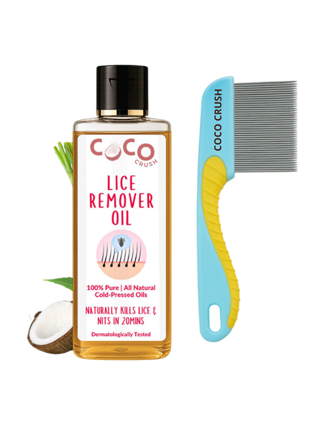Coco Crush Set Of 2 Lice Remover Oil - 50 ml With Handle Comb