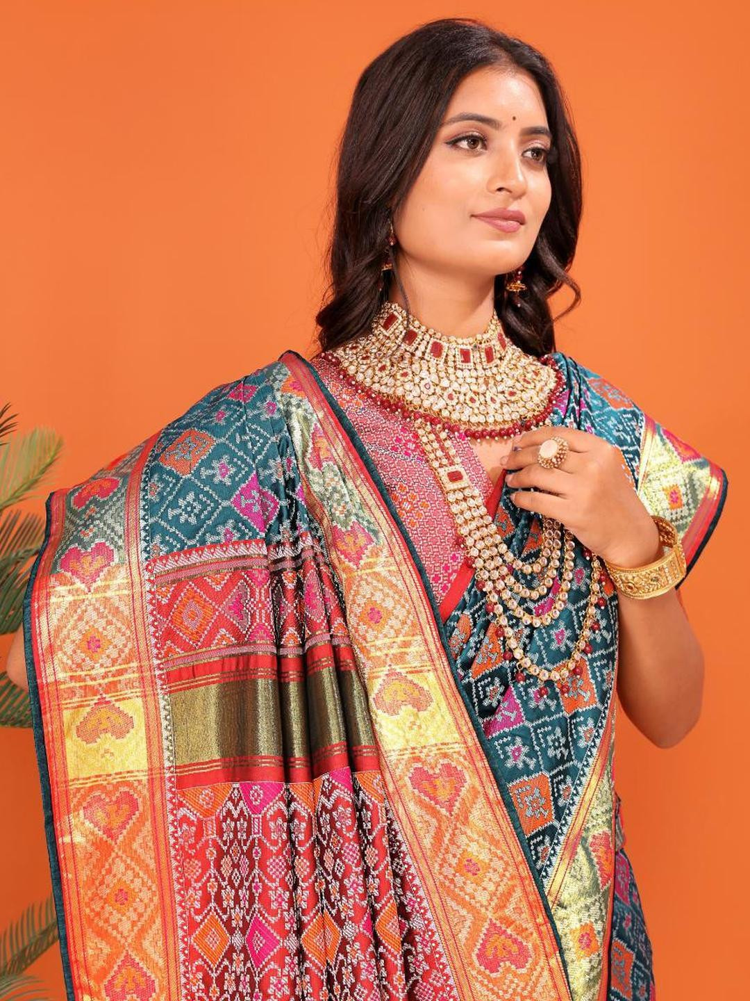 jayant creation Blue Silk Blend Patola Sarees