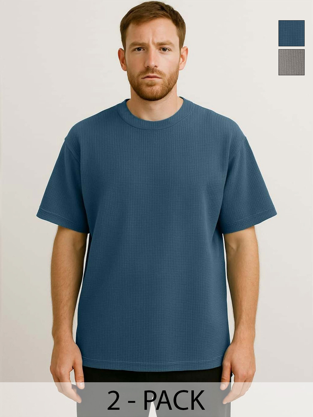 Organic Chics Men Pack of 2 Self Design Round Neck Cotton T-shirts