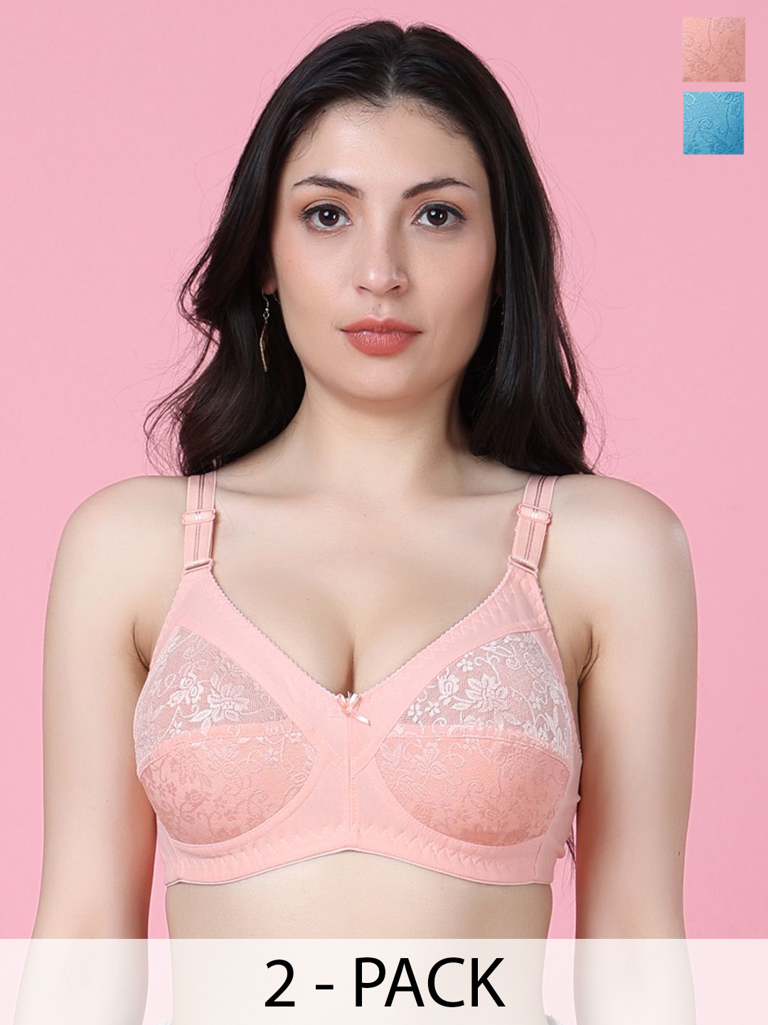Shyam Sons FLAIR Blue, Peach Seamed Non Padded Fancy Bra