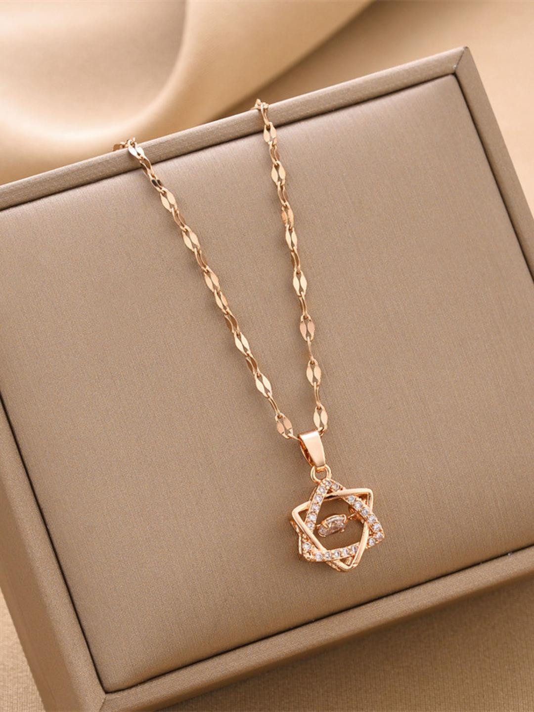 Peprika Rose Gold-Plated Stainless Steel Cubic Zirconia Pendant