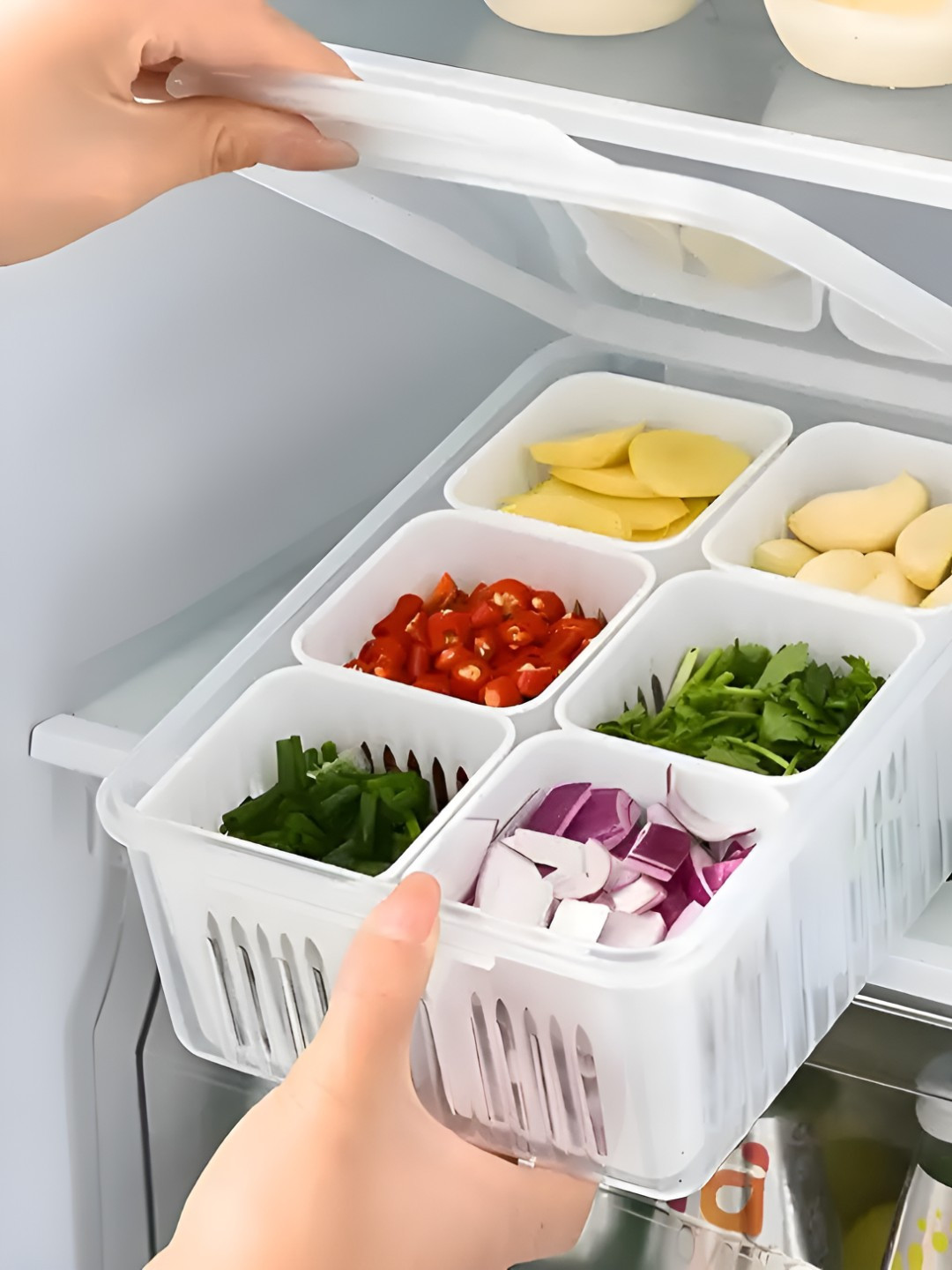 Virtuous White 6 Compartment Dishwasher Safe Fridge Organizer