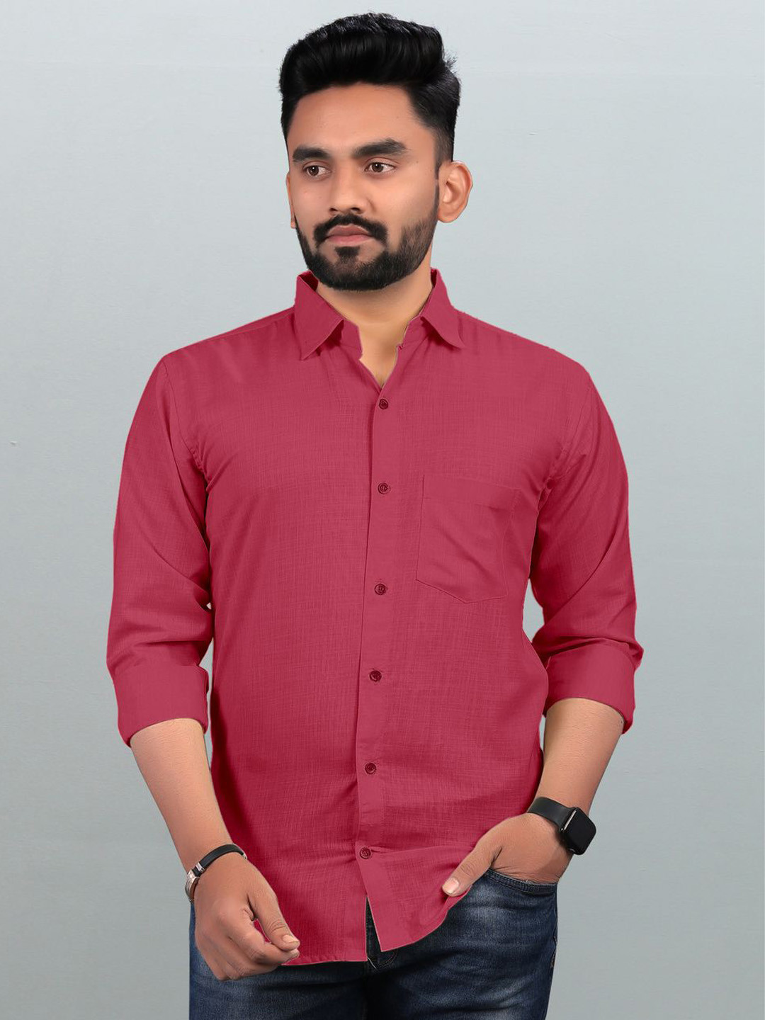 Acnos Men Premium Fit Solid Spread Collar Cotton Casual Shirt