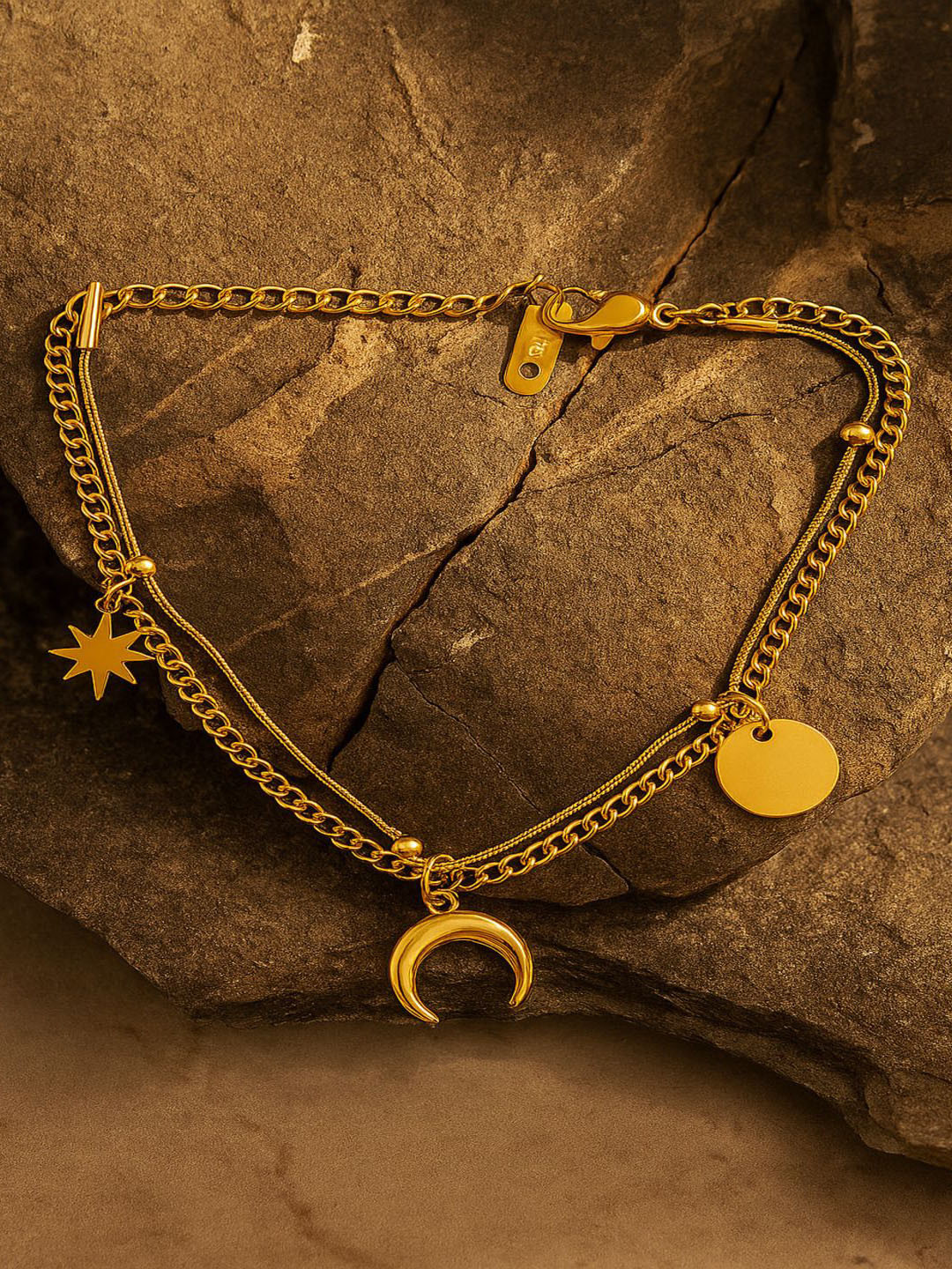 Jewelz Gold-Plated Stainless Steel Moon & Star Charm Bracelet