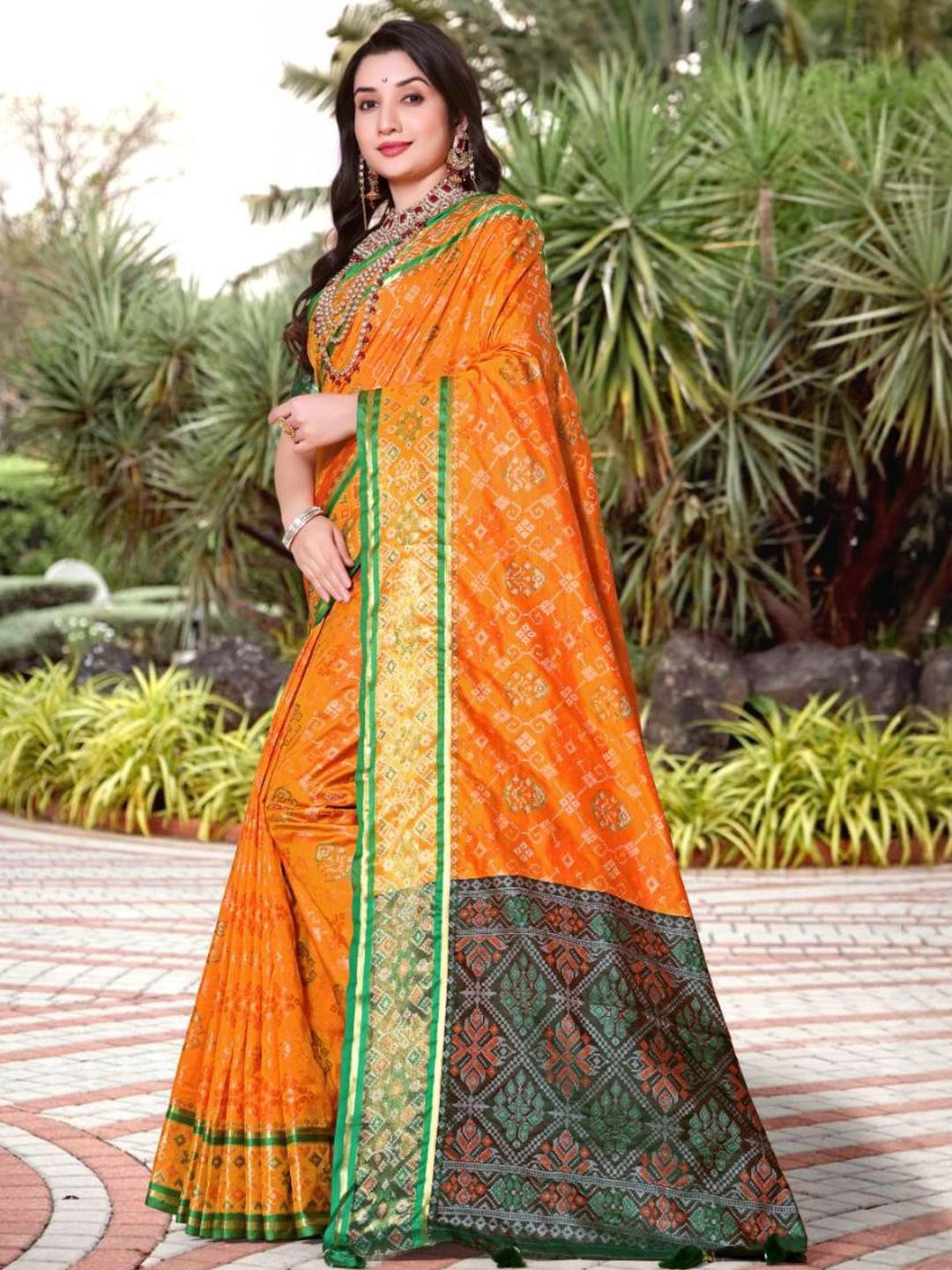 jayant creation Yellow Silk Blend Patola Sarees
