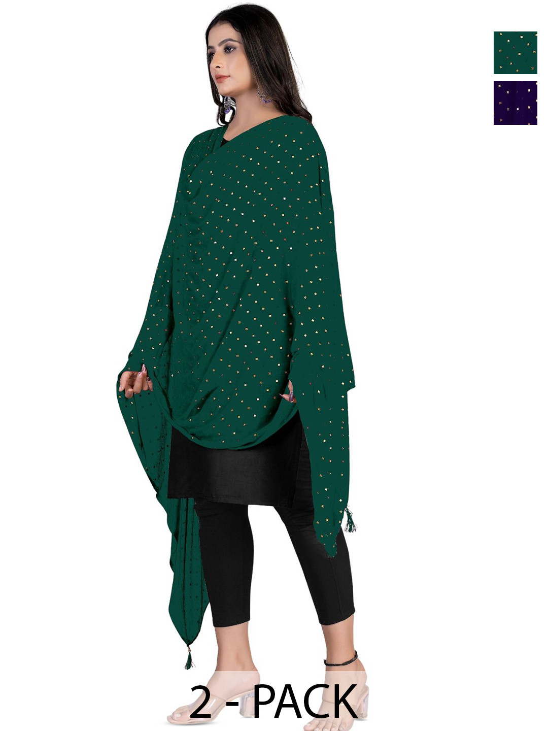 Kemza Selection Of 2 Embroidered Beads And Stones Chiffon Dupattas