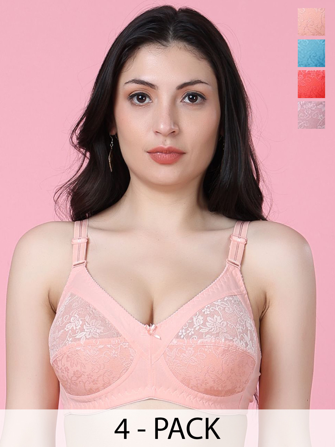 SHYAM SONS FLAIR Sofi Women Pack Of 4 Floral Lace Design Full Coverage Minimizer Bra