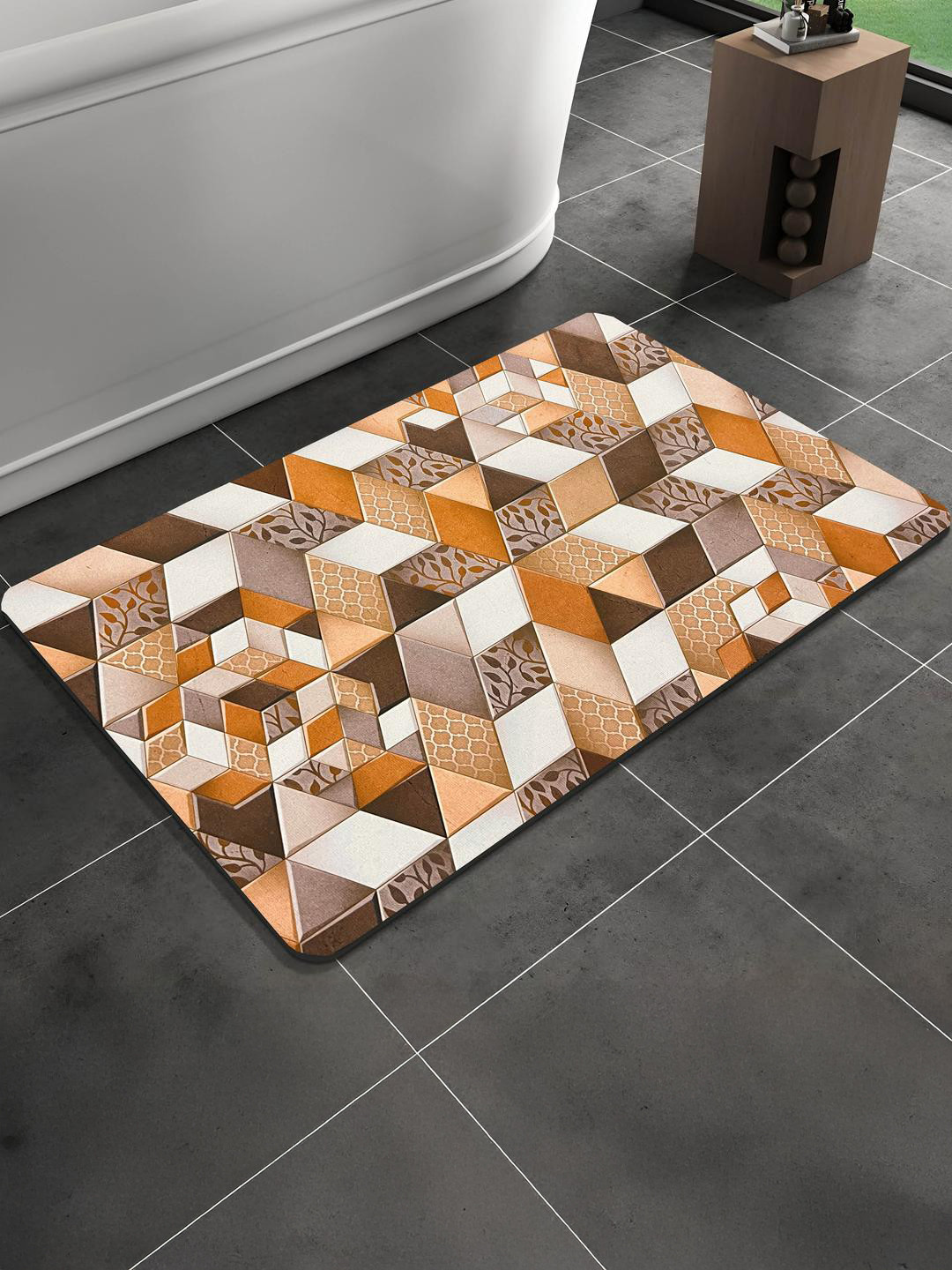 IVAZA Caramel Geometric Patterned 550 GSM Bathmat
