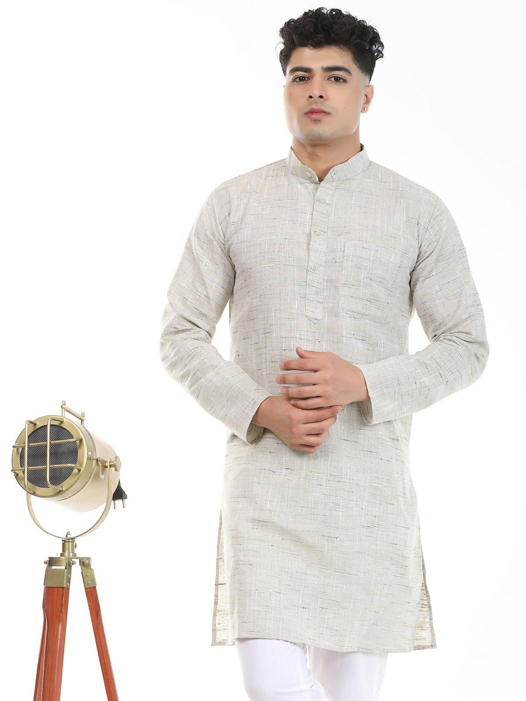 ALQUSWA GROUP Mandarin Collar Cotton Straight Kurta