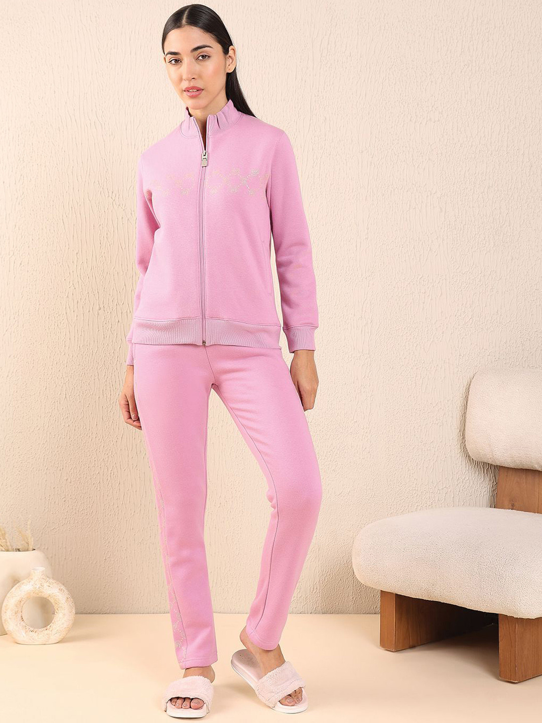 Sweet Dreams Women Pure Cotton Mock Collar Night Suits