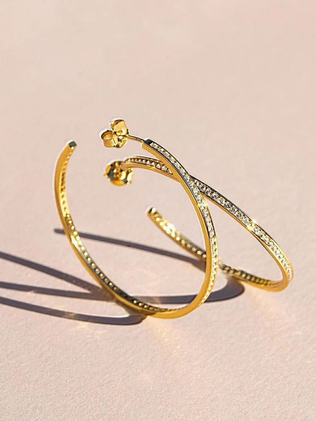 FAB COUTURE Gold-Plated Stainless Steel Cubic Zirconia Studded Hoop Earrings