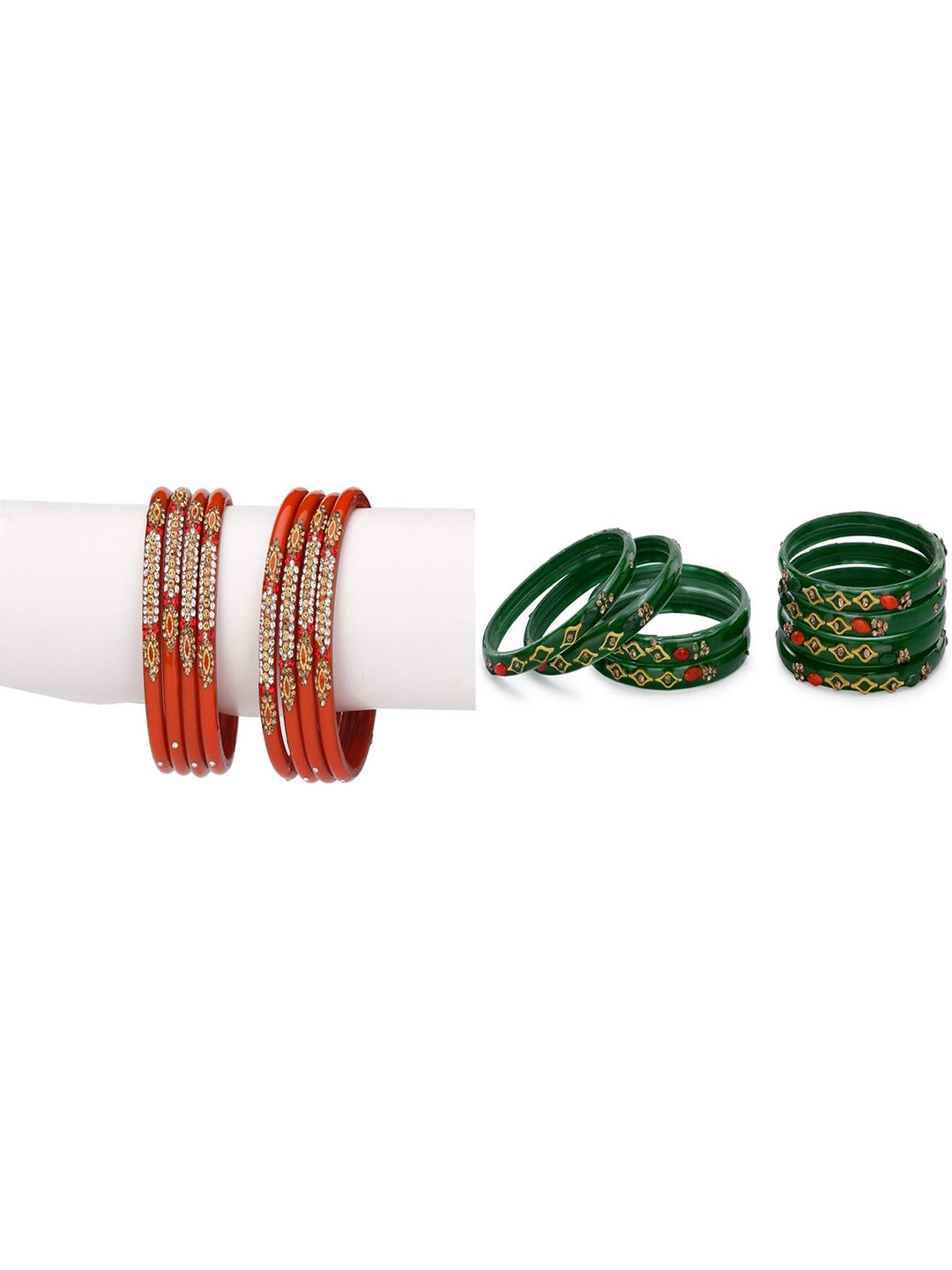 SOMIL Set Of 16 Red and green Alloy Bangles