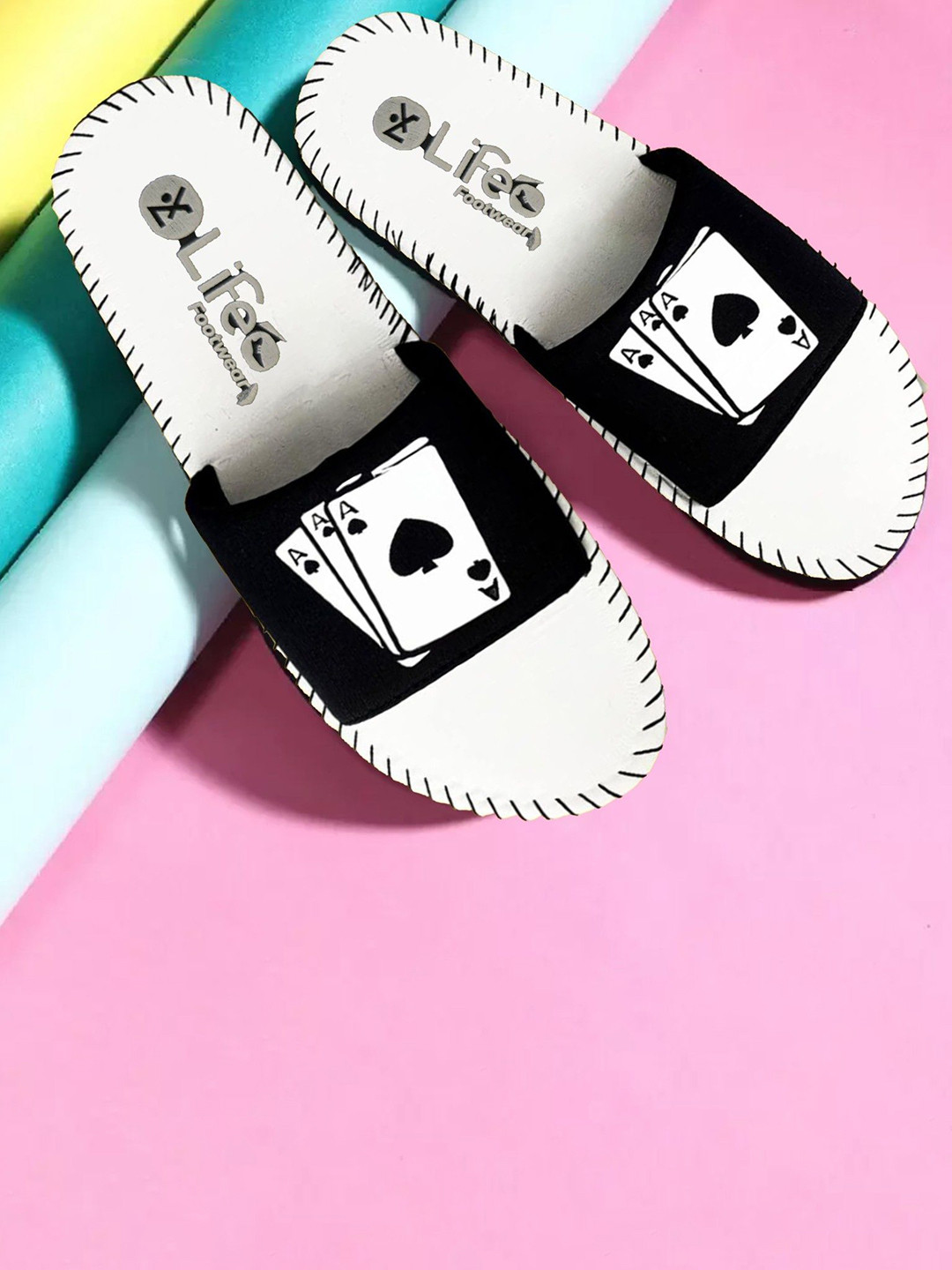LIFA TRADERS Men Cards Printed Casual Sliders