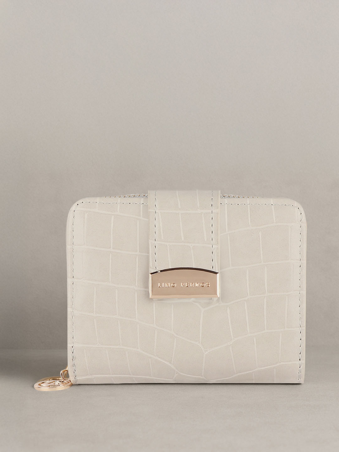 Lino Perros Women Off-White Croc Textured Two Fold Wallet