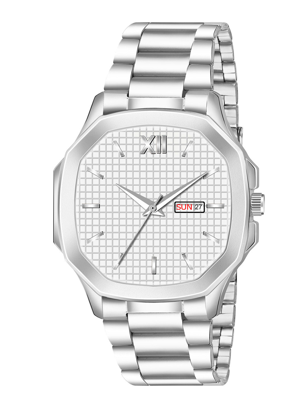 THE SHOPOHOLIC Men Asymmetric Printed Dial Analogue Watch ARABIC SILVER