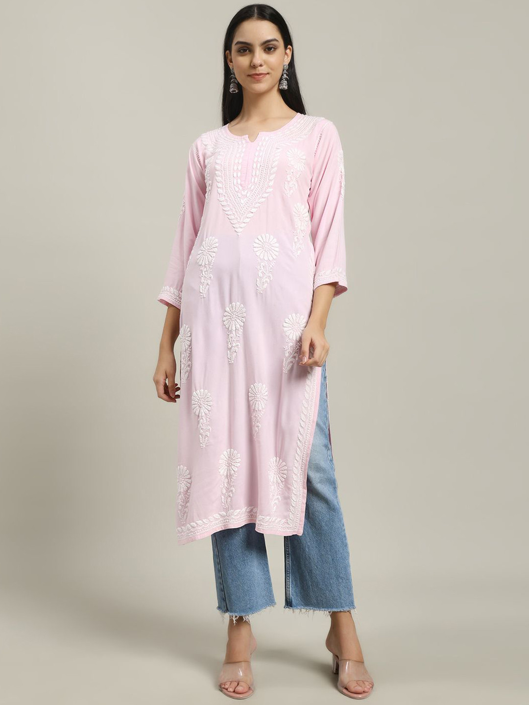 Fashionable Chikan Handikraft Full Lucknowi Chikan Ghaspatti Handwork Long Kurta