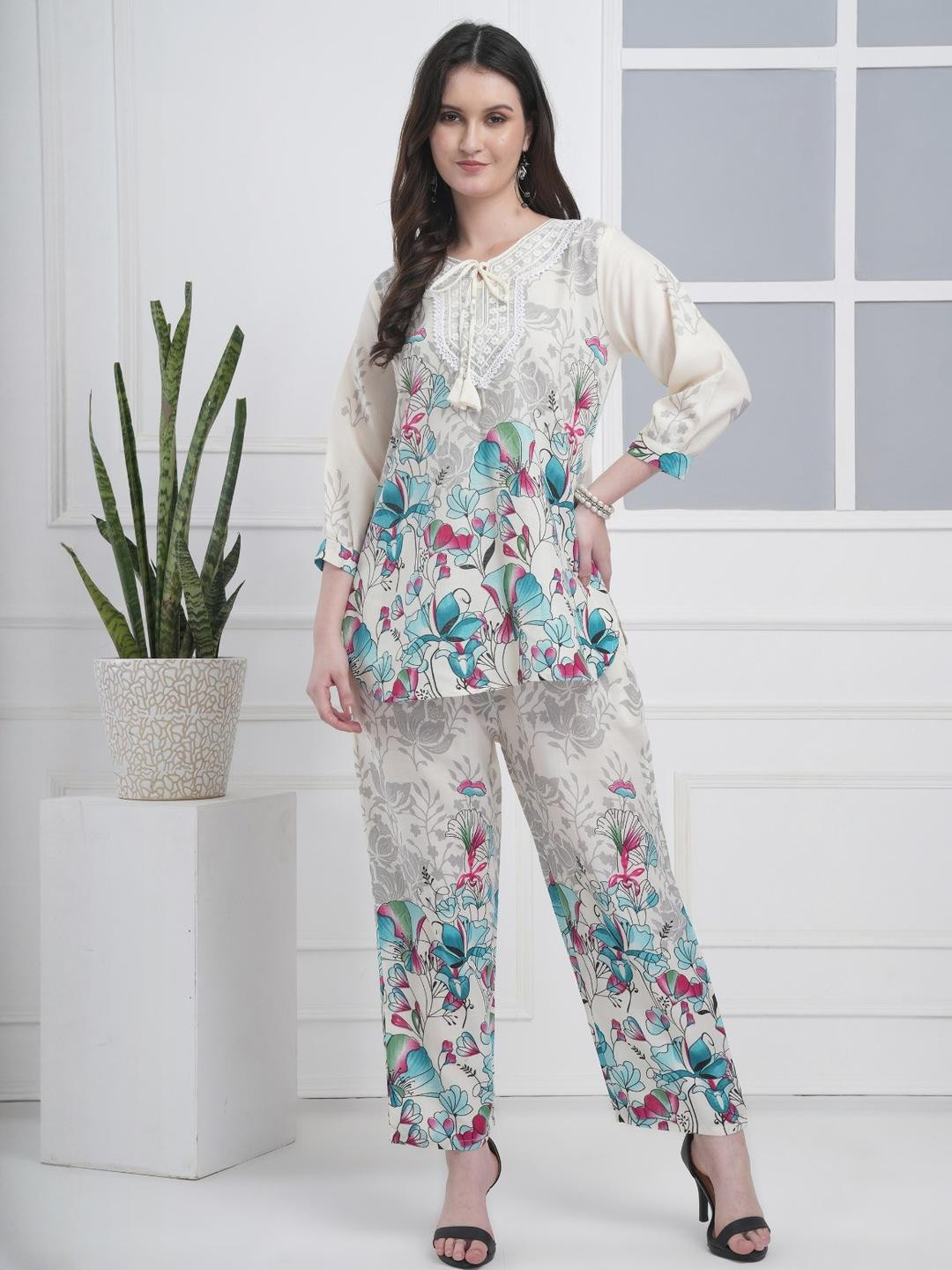 Dreambe Women Floral Print Tunic With Plazzo